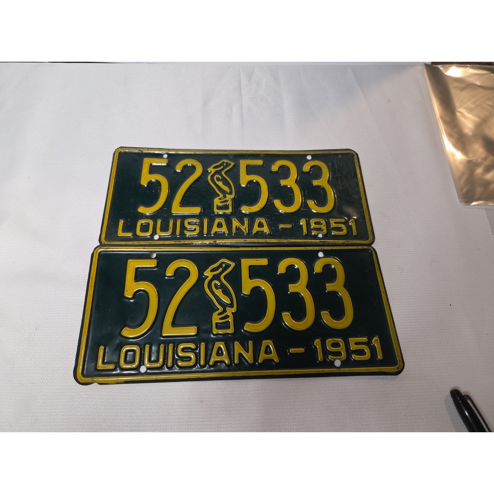 Vintage 1951 Louisiana License Plate MATCHING PAIR Original Paint Pelican Tag